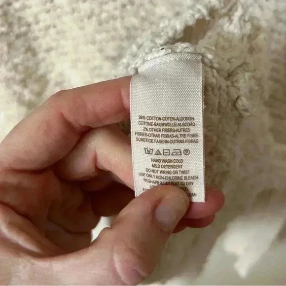 Free People Cream Open Knit Popcorn Texture V Neck Chunky Oversized Sweater XS - Picture 6 of 8